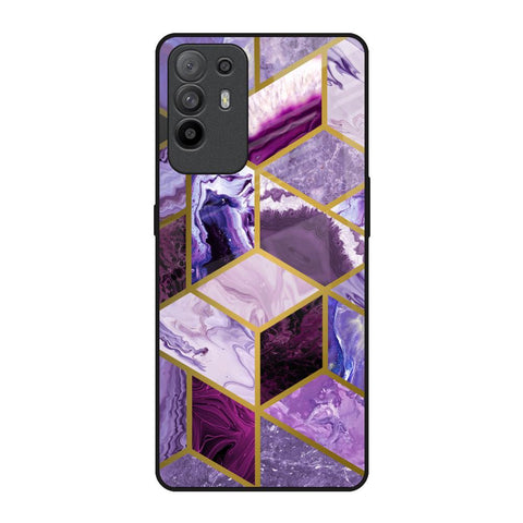 Purple Rhombus Marble Oppo F19 Pro Plus Glass Back Cover Online