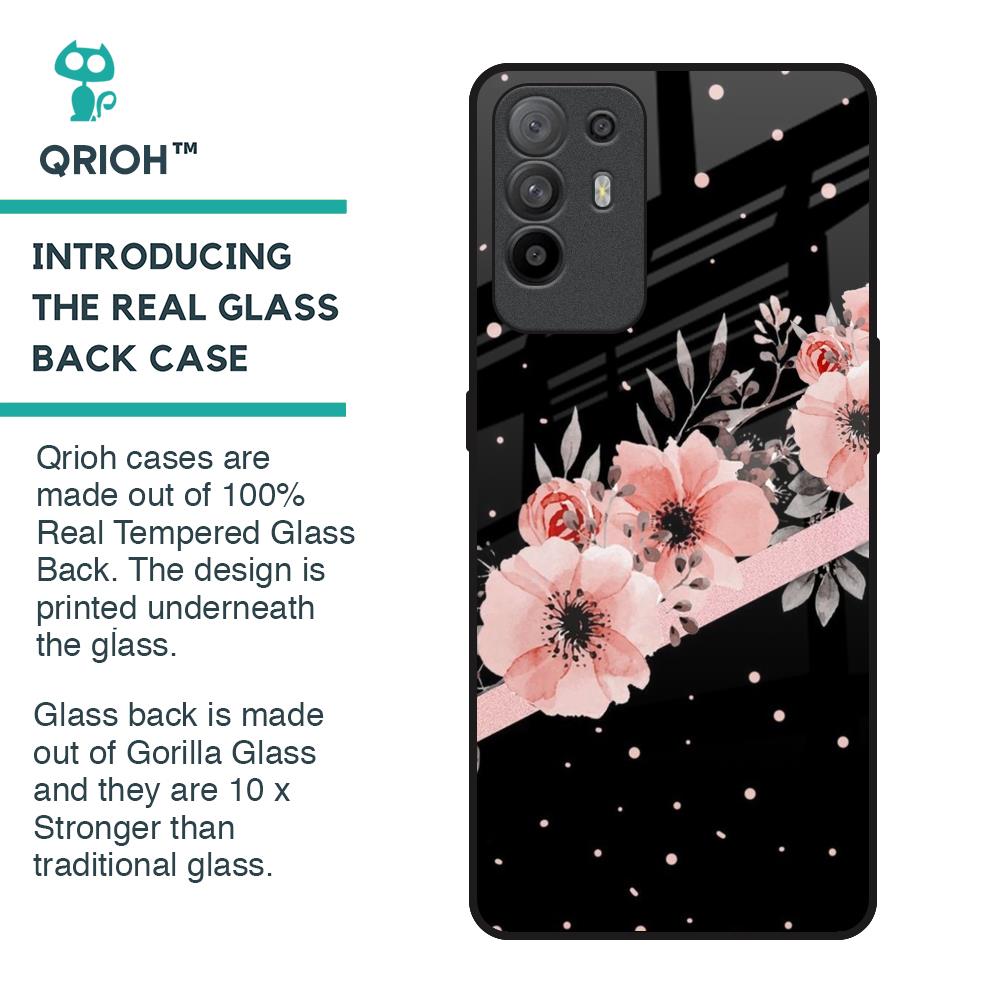 Floral Black Band Glass Case For Oppo F19 Pro Plus