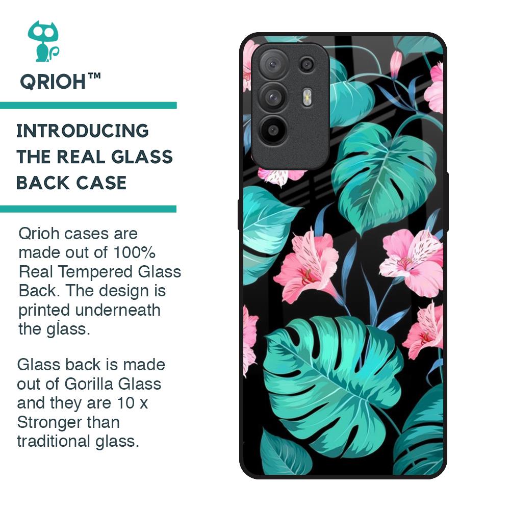 Tropical Leaves & Pink Flowers Glass Case for Oppo F19 Pro Plus