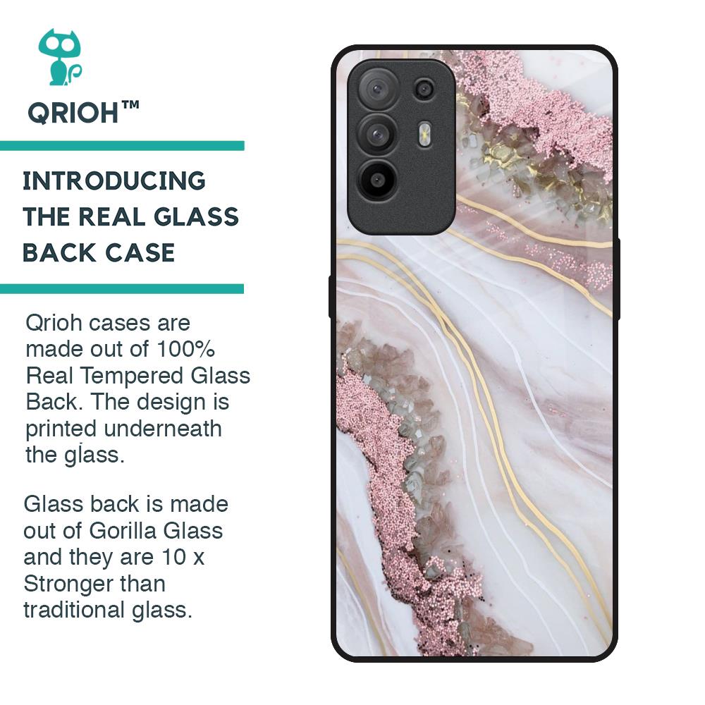 Pink & Gold Gllitter Marble Glass Case for Oppo F19 Pro Plus