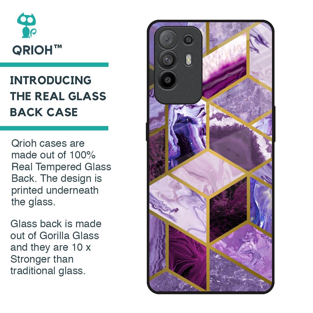 Purple Rhombus Marble Glass Case for Oppo F19 Pro Plus