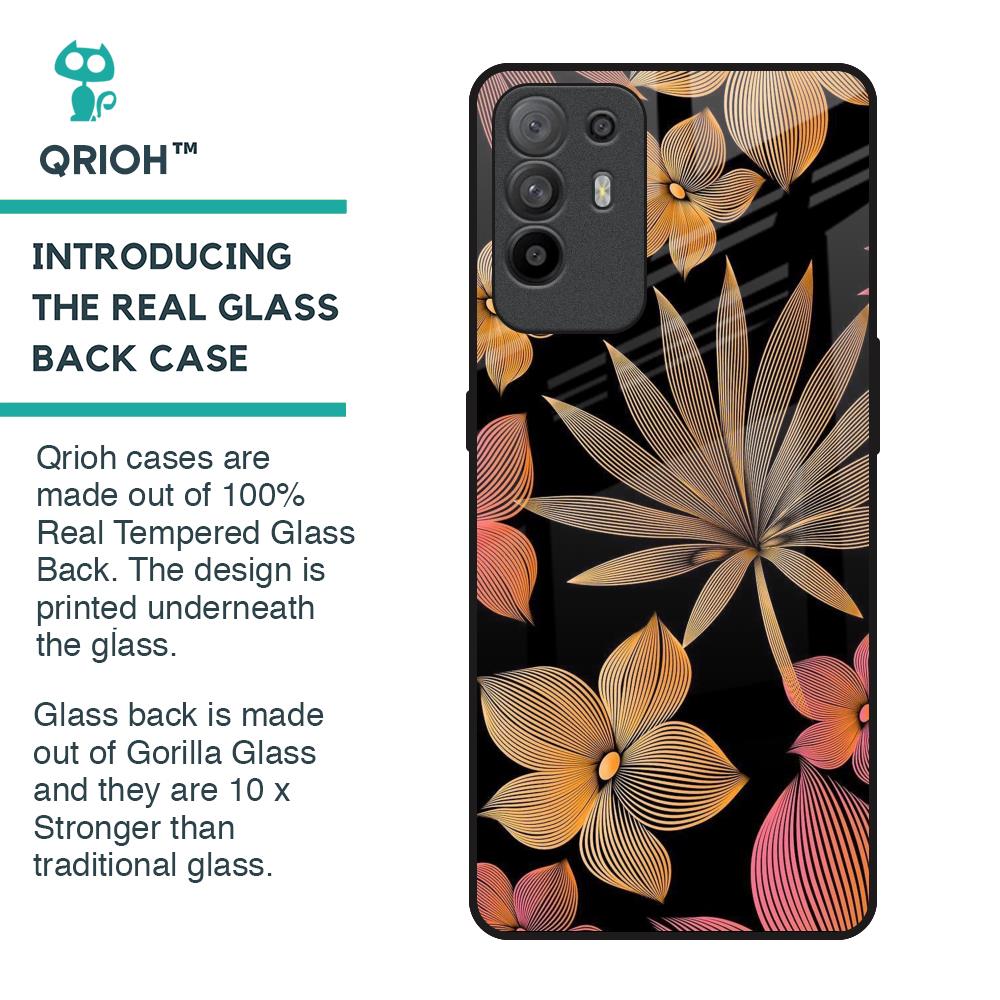 Lines Pattern Flowers Glass Case for Oppo F19 Pro Plus