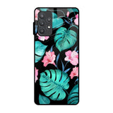 Tropical Leaves & Pink Flowers Samsung Galaxy A52 Glass Back Cover Online
