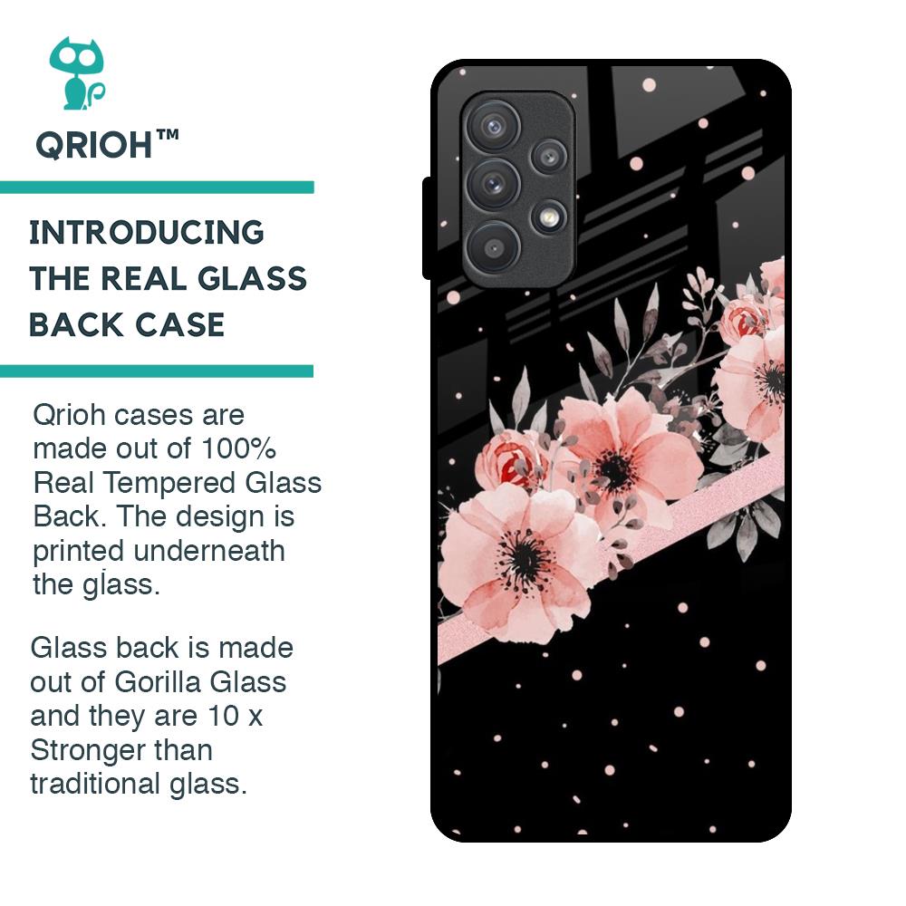 Floral Black Band Glass Case For Samsung Galaxy A52