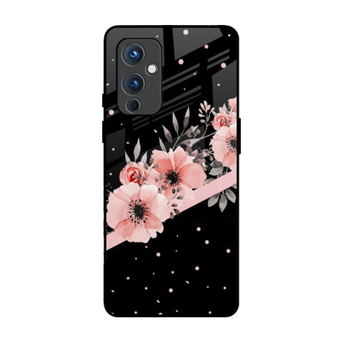 Floral Black Band OnePlus 9 Glass Back Cover Online