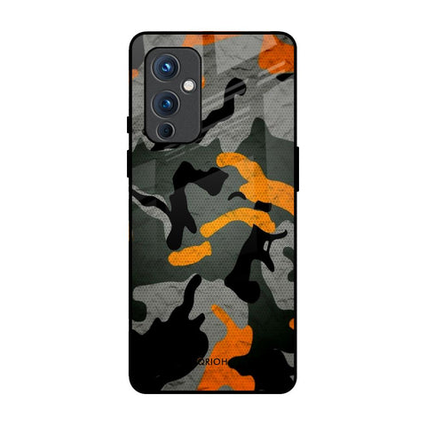 Camouflage Orange OnePlus 9 Glass Back Cover Online