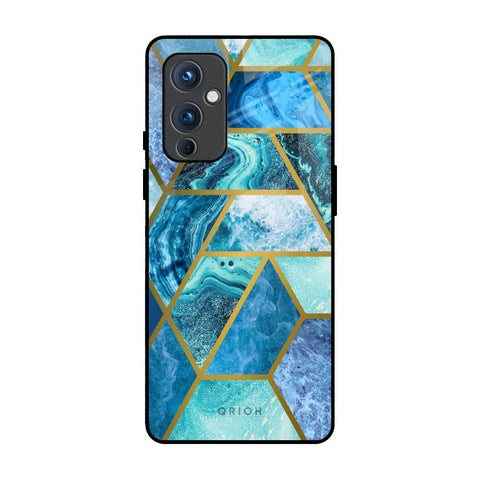 Turquoise Geometrical Marble OnePlus 9 Glass Back Cover Online