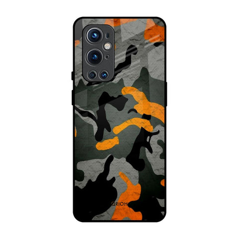Camouflage Orange OnePlus 9 Pro Glass Back Cover Online