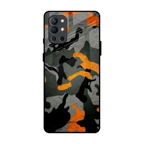 Camouflage Orange OnePlus 9R Glass Back Cover Online