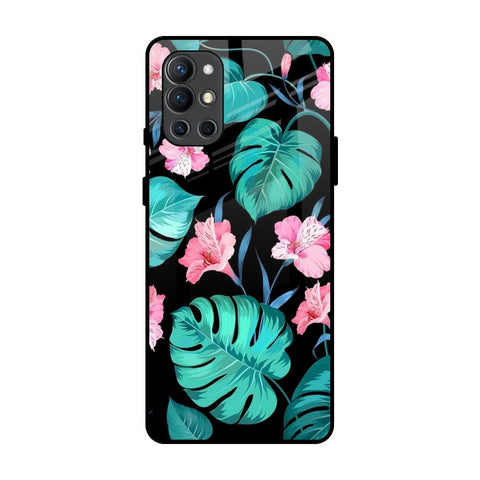 Tropical Leaves & Pink Flowers OnePlus 9R Glass Back Cover Online