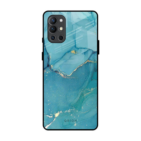 Blue Golden Glitter OnePlus 9R Glass Back Cover Online