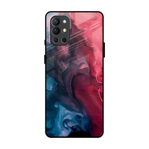 Blue & Red Smoke OnePlus 9R Glass Back Cover Online