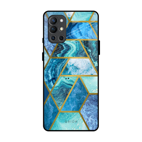 Turquoise Geometrical Marble OnePlus 9R Glass Back Cover Online