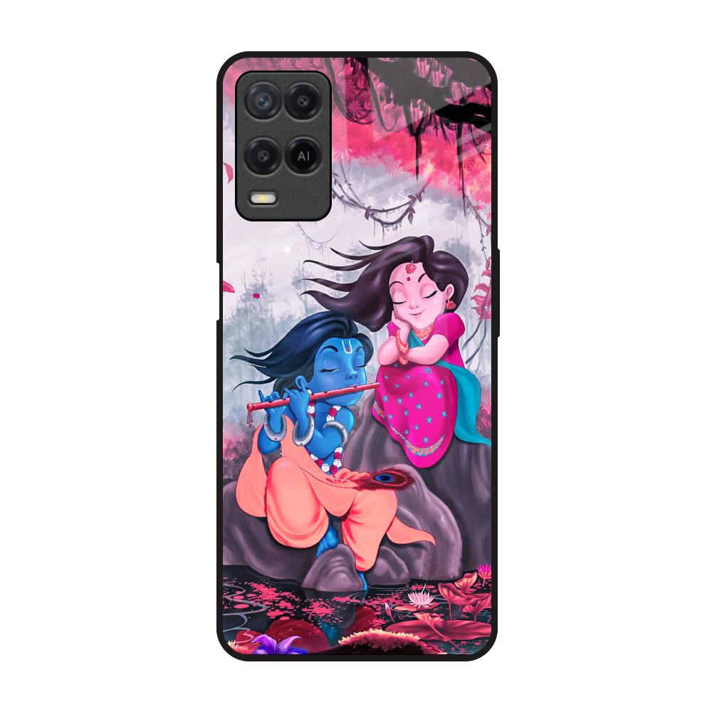 Radha Krishna Art Realme 8 Glass Back Cover Online