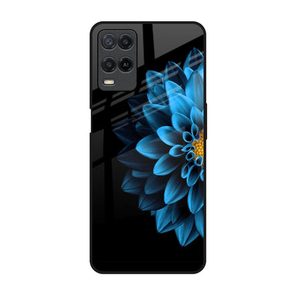 Half Blue Flower Realme 8 Glass Back Cover Online