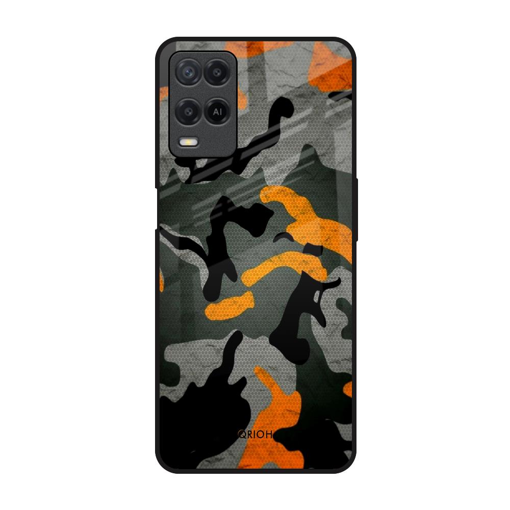 Camouflage Orange Realme 8 Glass Back Cover Online