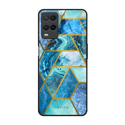 Turquoise Geometrical Marble Realme 8 Glass Back Cover Online