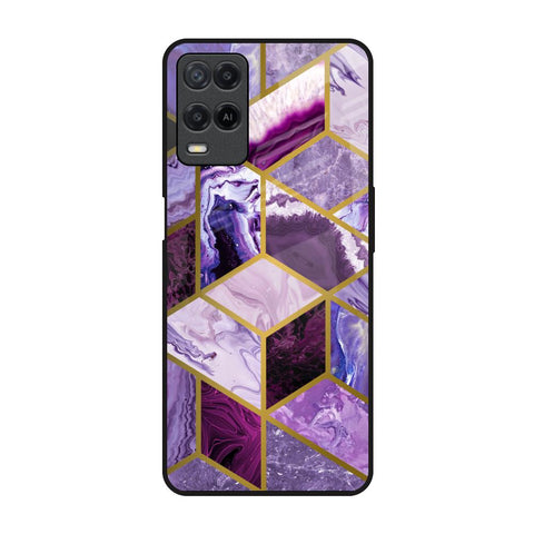 Purple Rhombus Marble Realme 8 Glass Back Cover Online