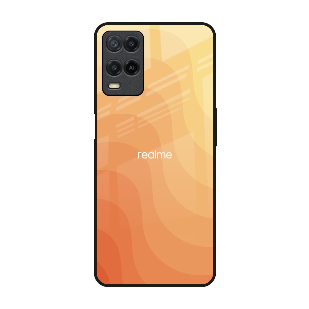 Orange Curve Pattern Realme 8 Glass Back Cover Online