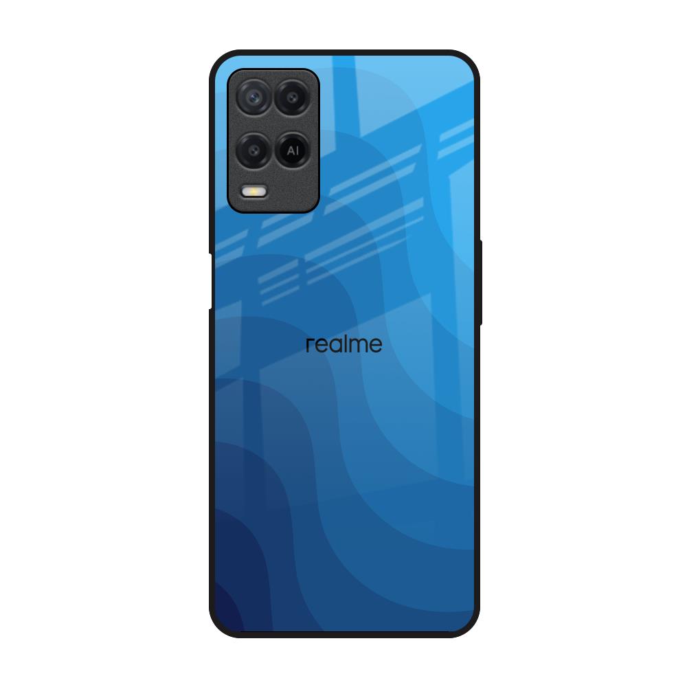 Blue Wave Abstract Realme 8 Glass Back Cover Online