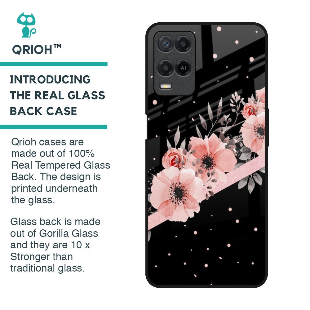 Floral Black Band Glass Case For Realme 8