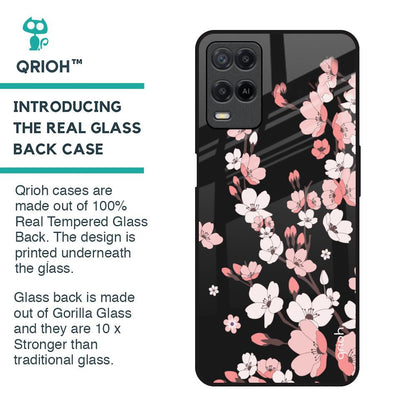 Black Cherry Blossom Glass Case for Realme 8