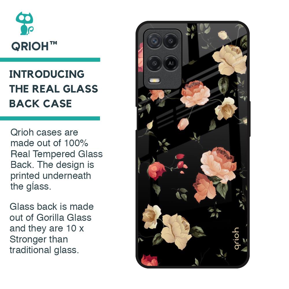 Black Spring Floral Glass Case for Realme 8