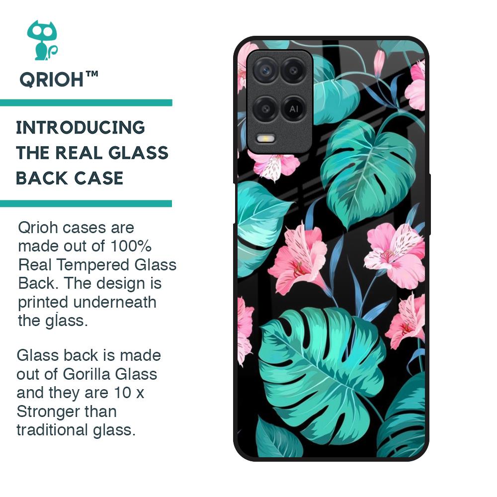 Tropical Leaves & Pink Flowers Glass Case for Realme 8