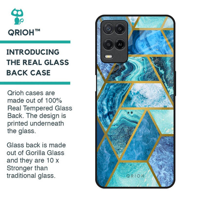 Turquoise Geometrical Marble Glass Case for Realme 8