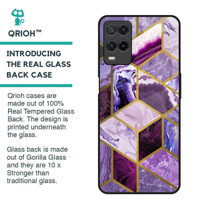 Purple Rhombus Marble Glass Case for Realme 8