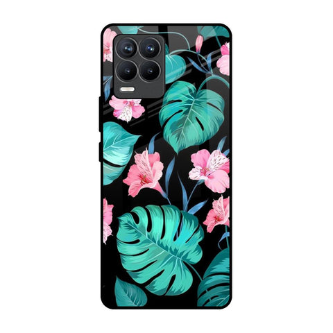 Tropical Leaves & Pink Flowers Realme 8 Pro Glass Back Cover Online