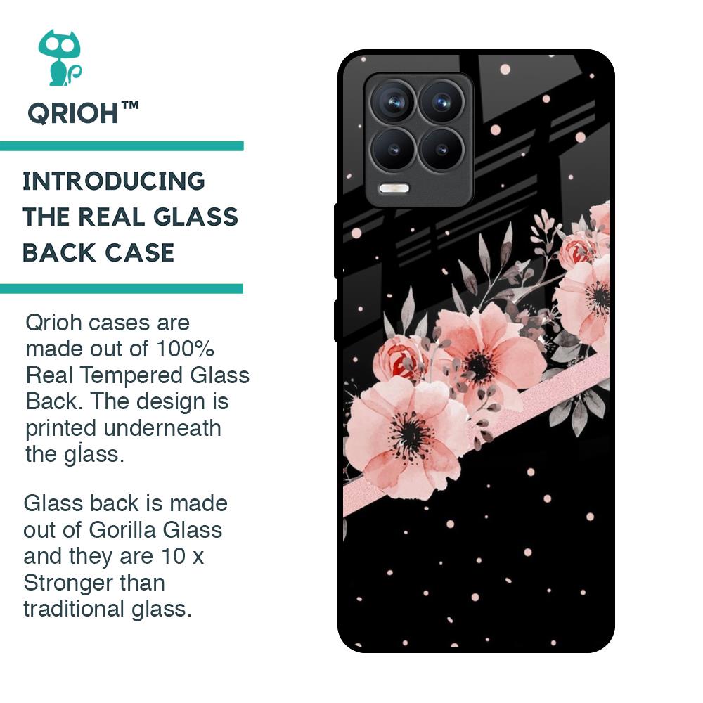 Floral Black Band Glass Case For Realme 8 Pro
