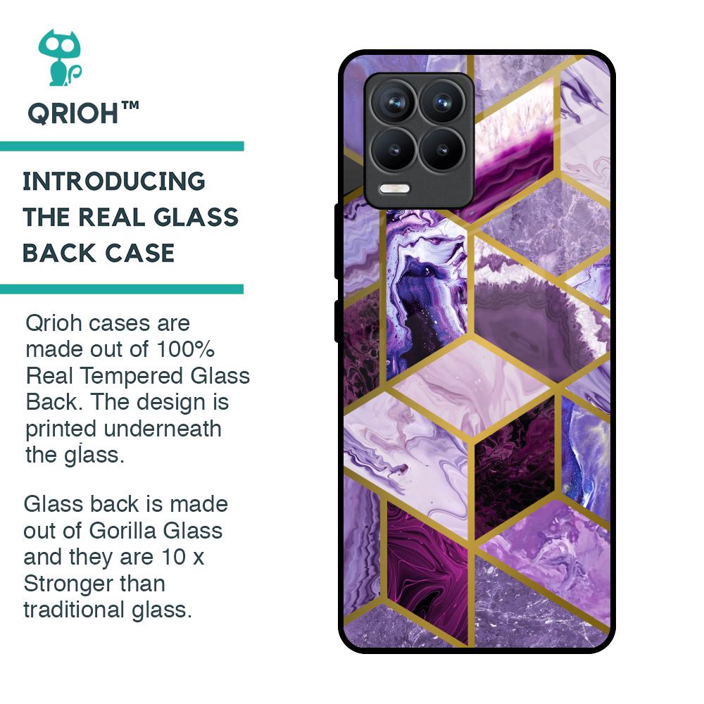 Purple Rhombus Marble Glass Case for Realme 8 Pro