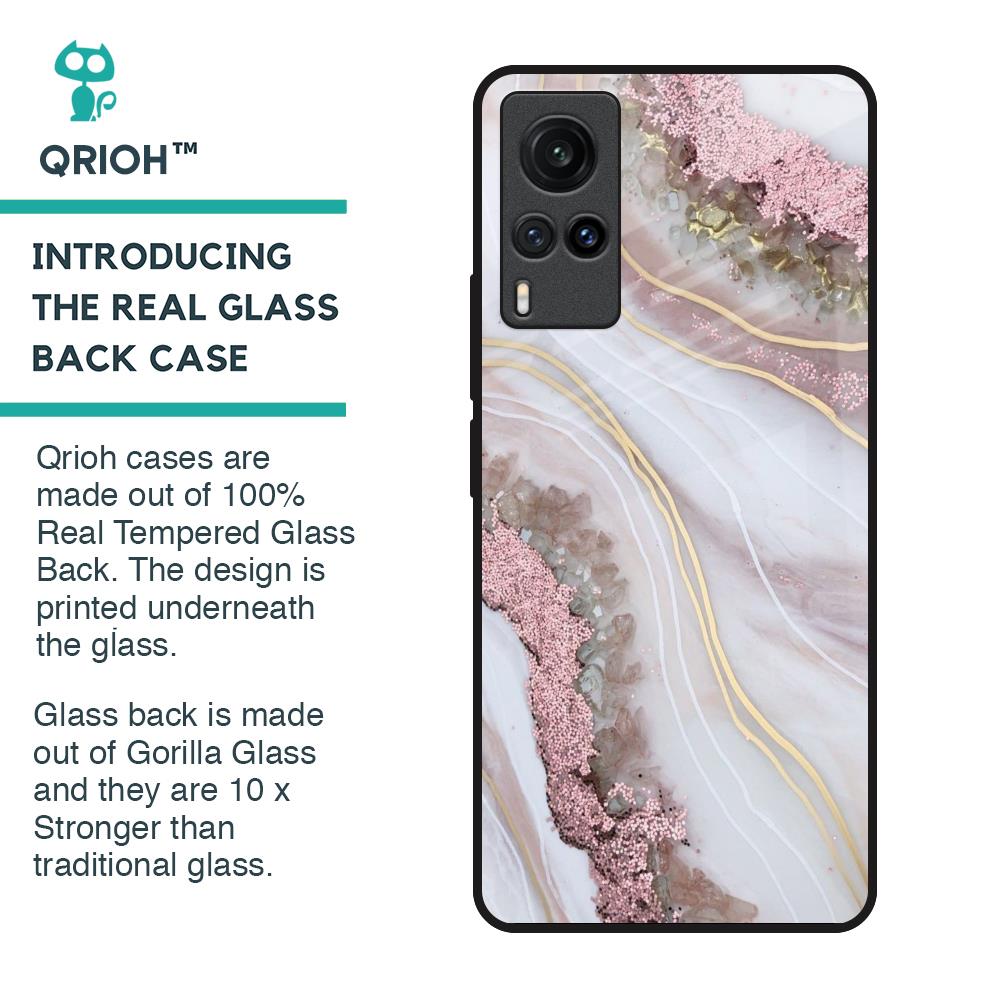 Pink & Gold Gllitter Marble Glass Case for Vivo X60