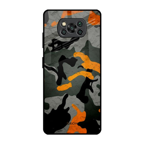 Camouflage Orange Poco X3 Pro Glass Back Cover Online