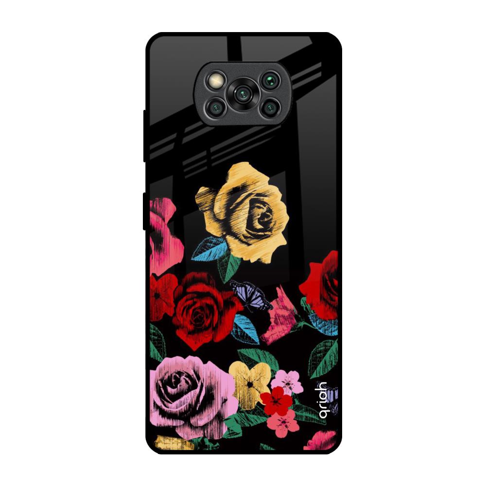 Floral Decorative Poco X3 Pro Glass Back Cover Online