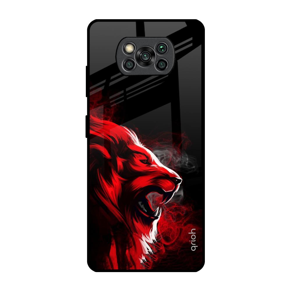 Red Angry Lion Poco X3 Pro Glass Back Cover Online