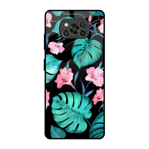 Tropical Leaves & Pink Flowers Poco X3 Pro Glass Back Cover Online