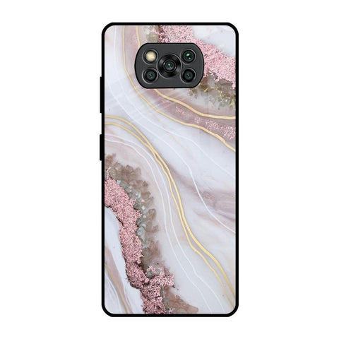 Pink & Gold Gllitter Marble Poco X3 Pro Glass Back Cover Online