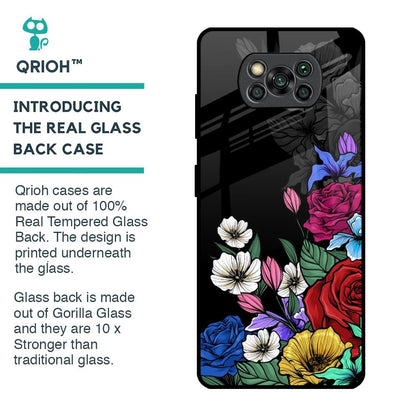Rose Flower Bunch Art Glass Case for Poco X3 Pro