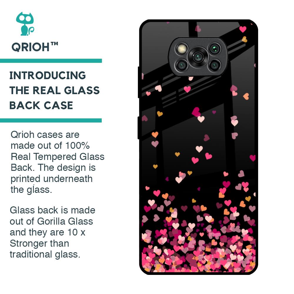 Heart Rain Fall Glass Case For Poco X3 Pro
