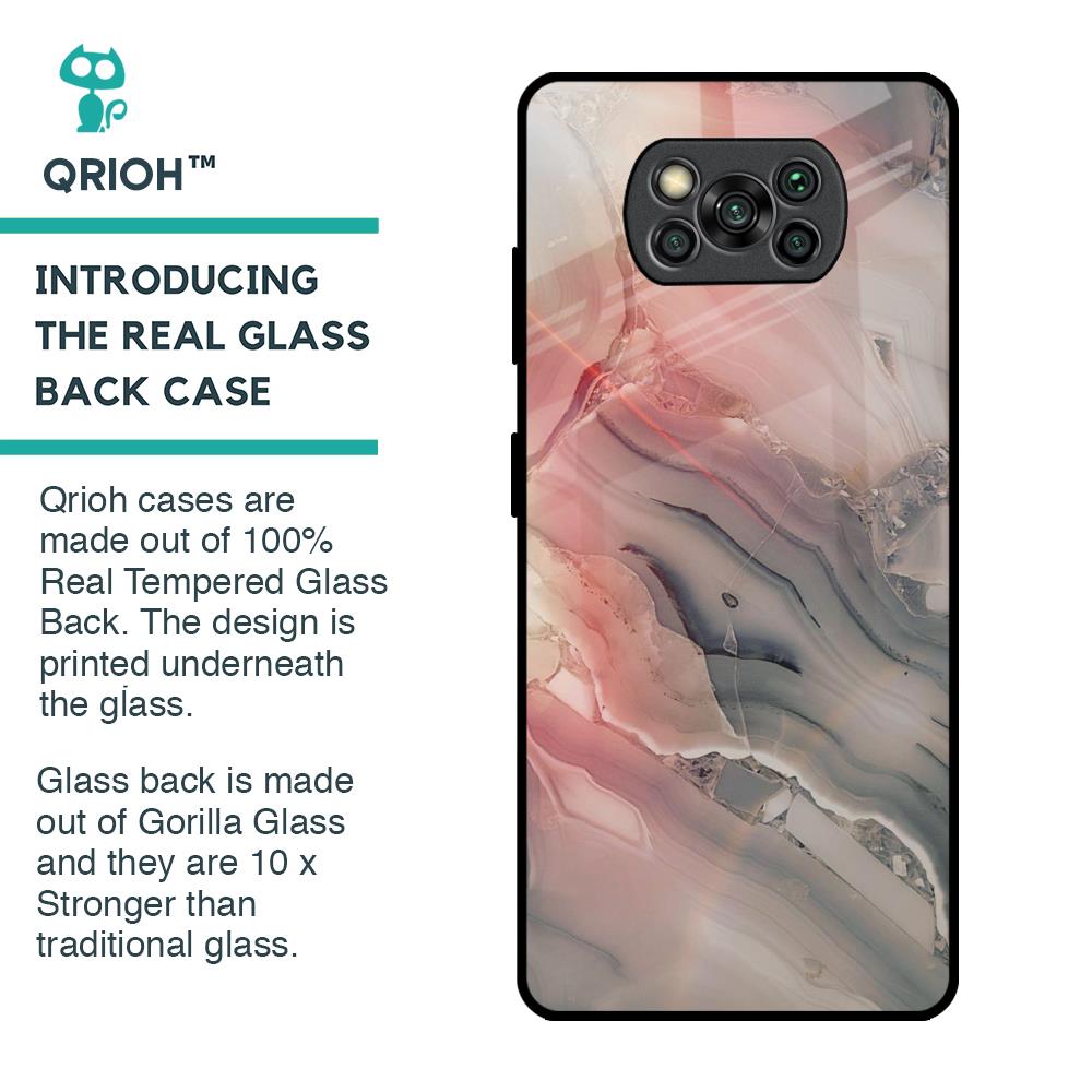 Pink And Grey Marble Glass Case For Poco X3 Pro