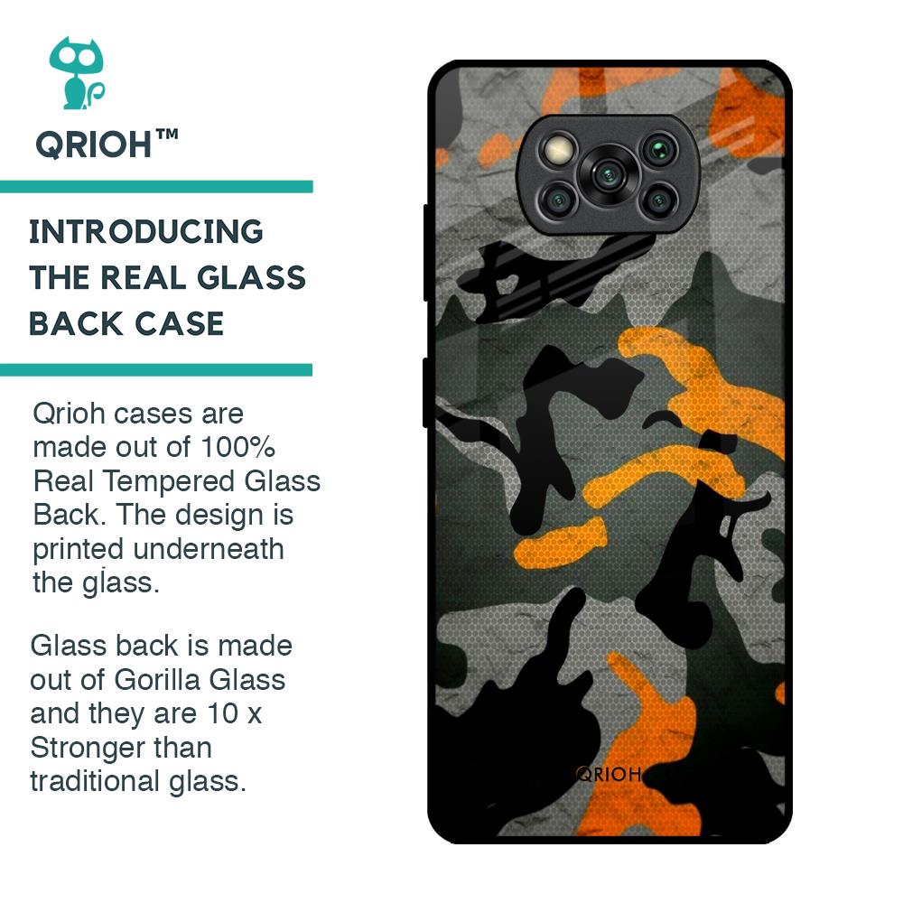 Camouflage Orange Glass Case For Poco X3 Pro