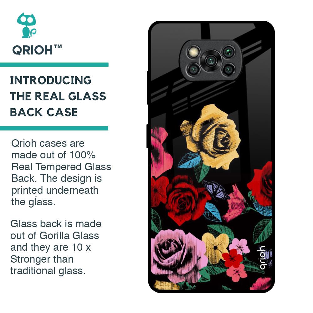 Floral Decorative Glass Case For Poco X3 Pro