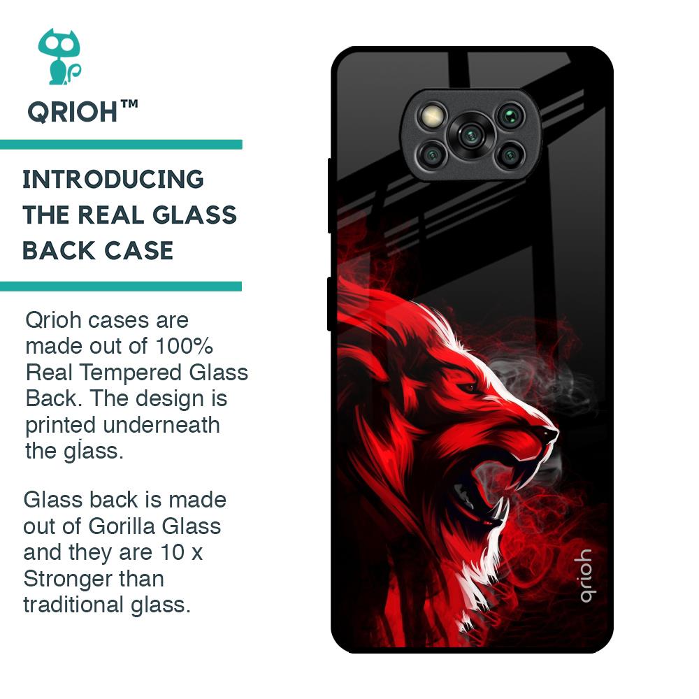 Red Angry Lion Glass Case for Poco X3 Pro