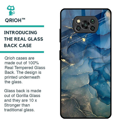 Blue Cool Marble Glass Case for Poco X3 Pro
