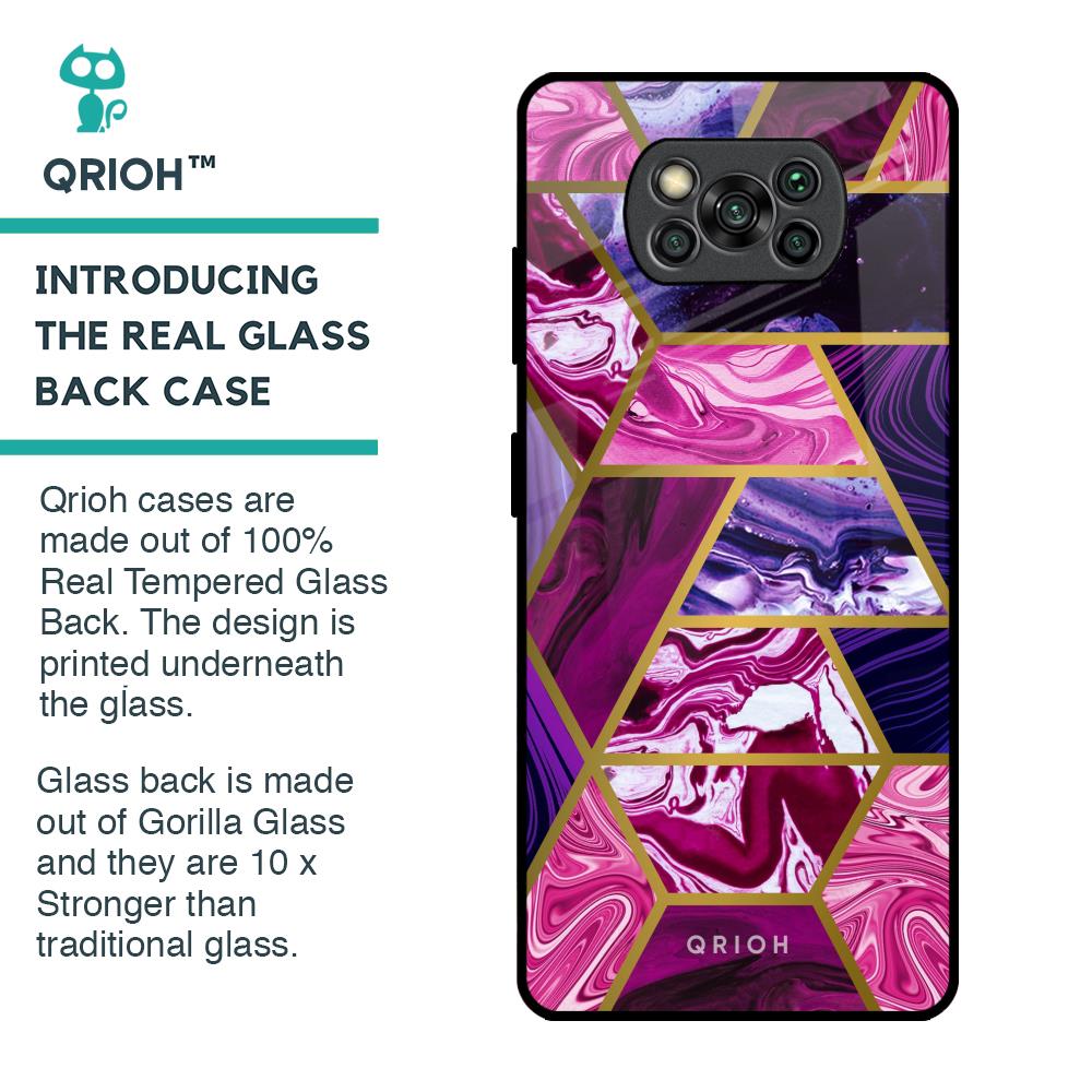 Electroplated Geometric Marble Glass Case for Poco X3 Pro