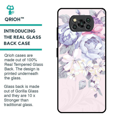 Elegant Floral Glass Case for Poco X3 Pro