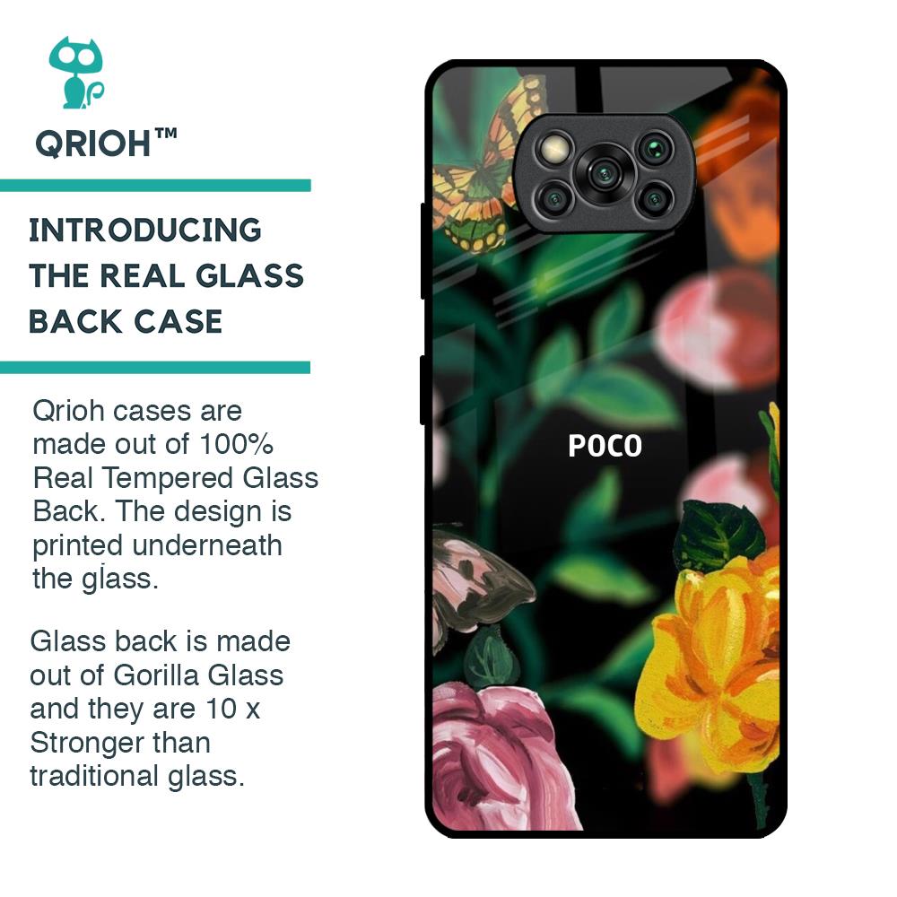 Flowers & Butterfly Glass Case for Poco X3 Pro