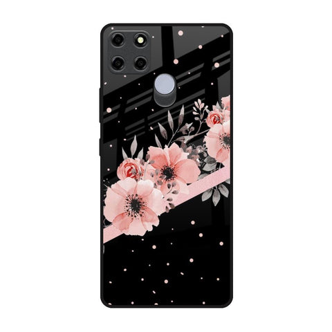 Floral Black Band Realme C25 Glass Back Cover Online